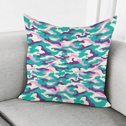 Pastel Teal And Purple Camouflage Print Pillow Cover