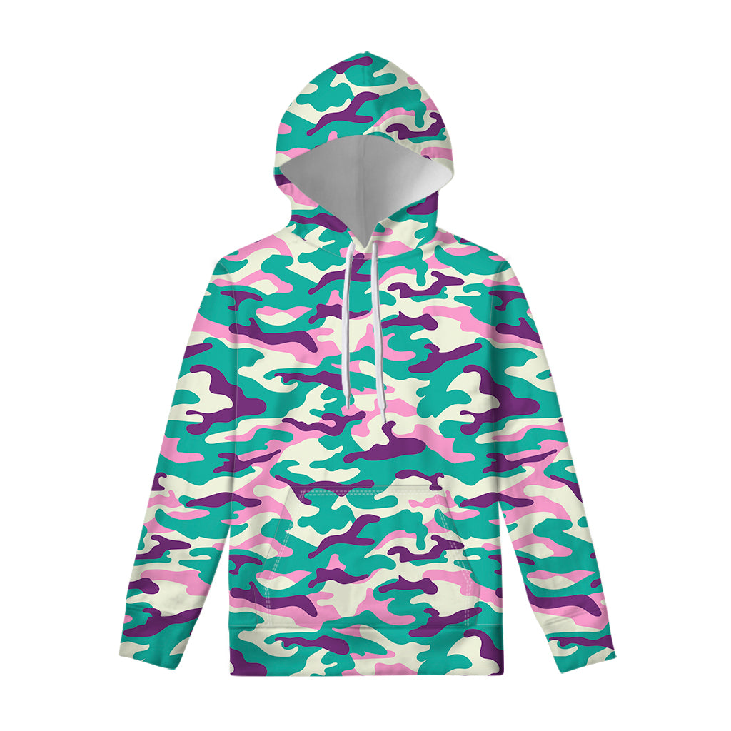 Pastel Teal And Purple Camouflage Print Pullover Hoodie
