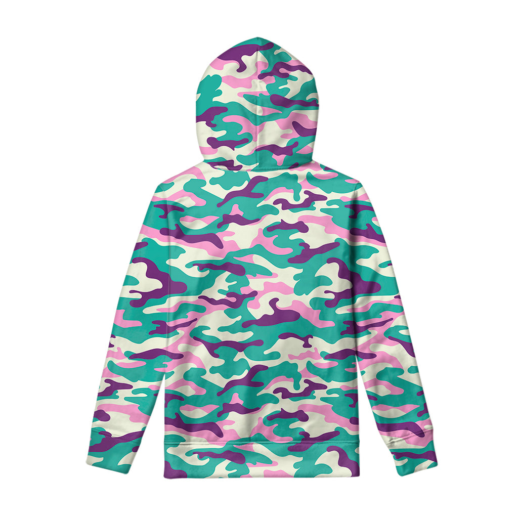 Pastel Teal And Purple Camouflage Print Pullover Hoodie