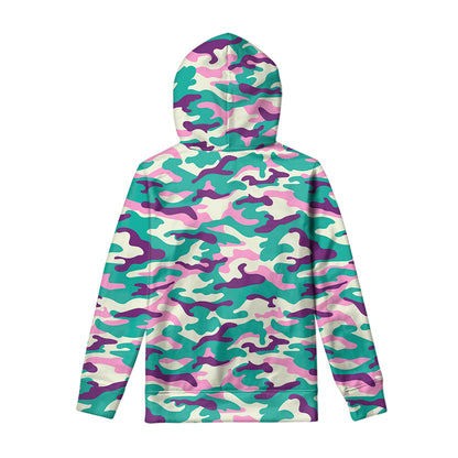 Pastel Teal And Purple Camouflage Print Pullover Hoodie