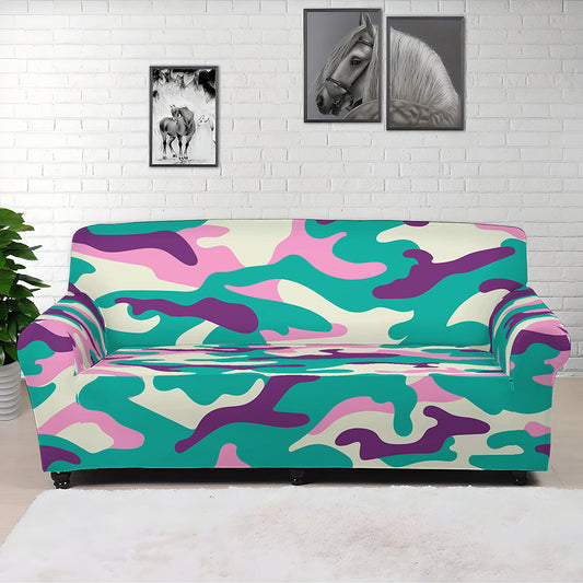 Pastel Teal And Purple Camouflage Print Sofa Cover