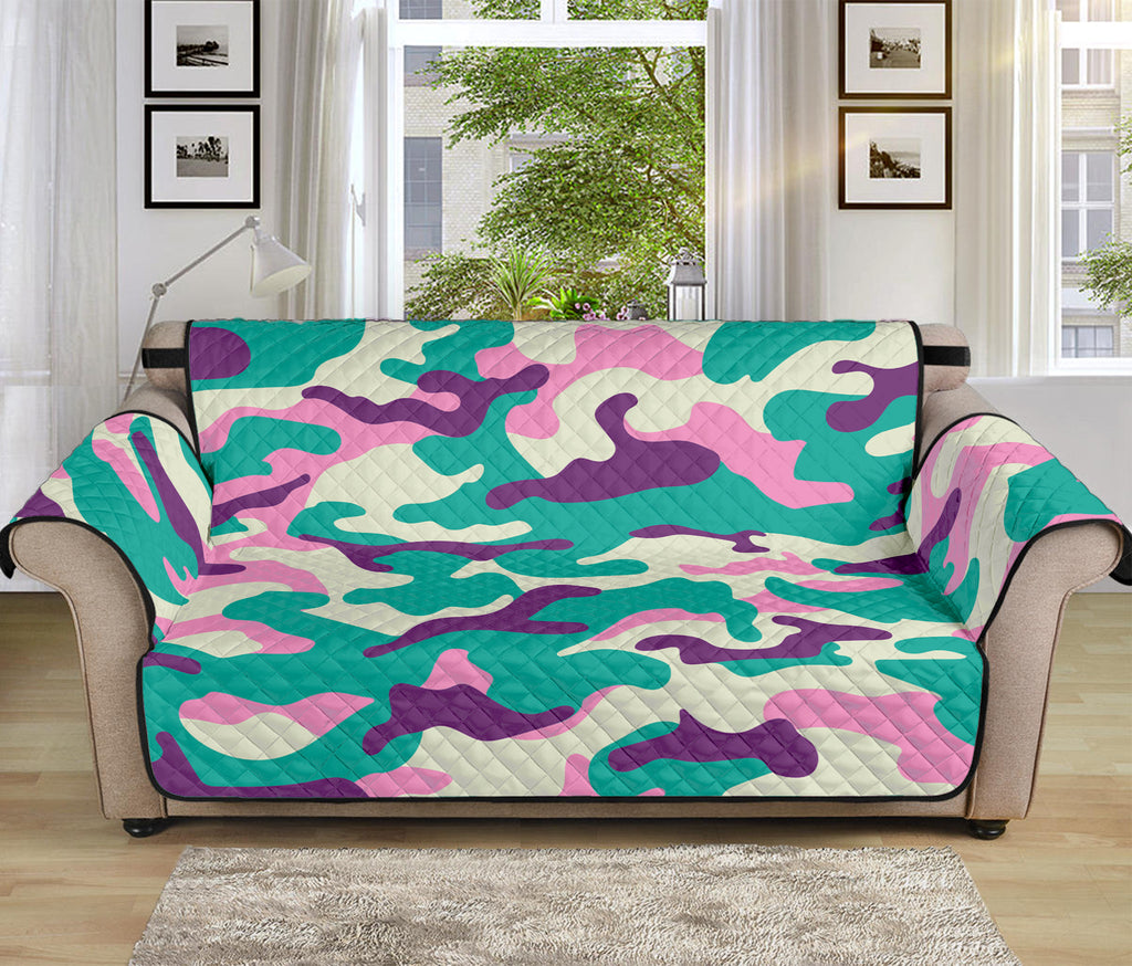 Pastel Teal And Purple Camouflage Print Sofa Protector