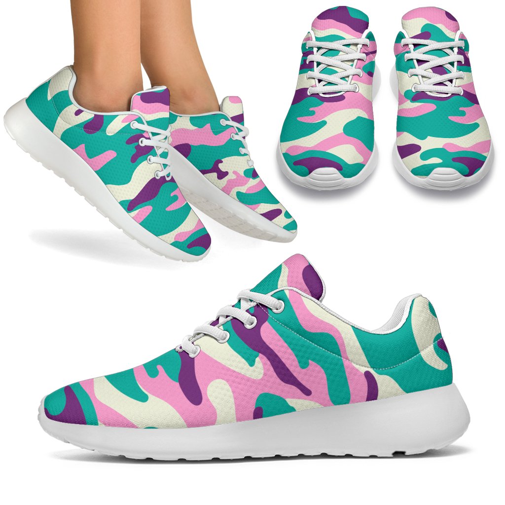 Pastel Teal And Purple Camouflage Print Sport Shoes GearFrost
