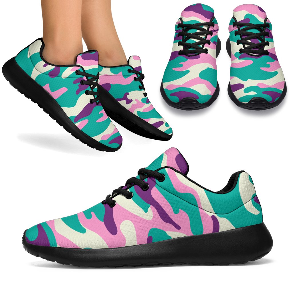 Pastel Teal And Purple Camouflage Print Sport Shoes GearFrost