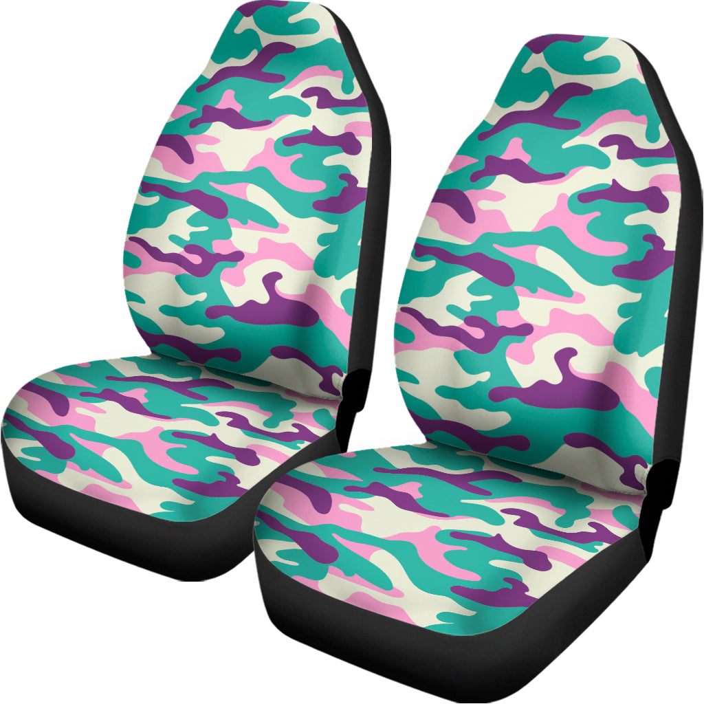 Pastel Teal And Purple Camouflage Print Universal Fit Car Seat Covers