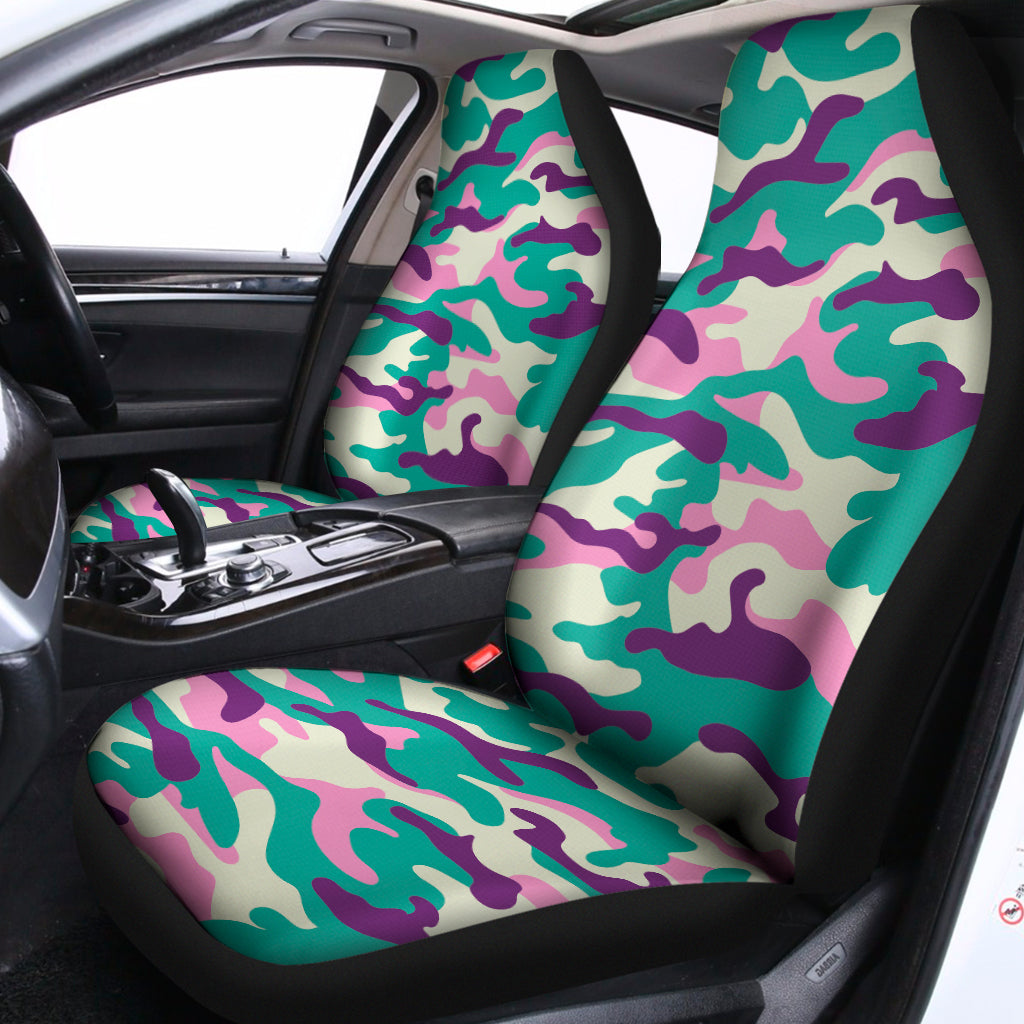 Pastel Teal And Purple Camouflage Print Universal Fit Car Seat Covers
