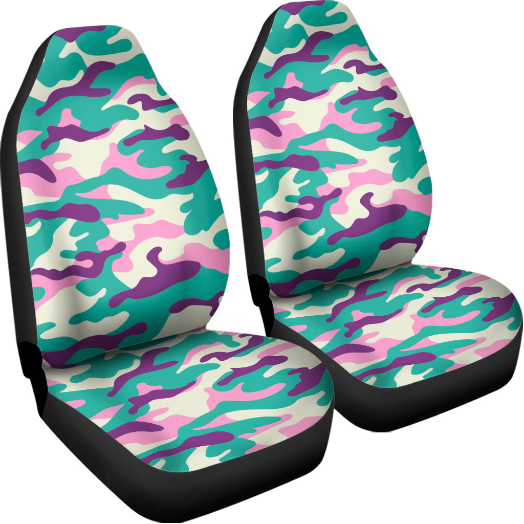 Pastel Teal And Purple Camouflage Print Universal Fit Car Seat Covers