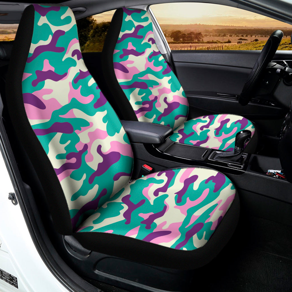 Pastel Teal And Purple Camouflage Print Universal Fit Car Seat Covers
