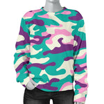 Pastel Teal And Purple Camouflage Print Women's Crewneck Sweatshirt GearFrost