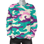 Pastel Teal And Purple Camouflage Print Women's Crewneck Sweatshirt GearFrost