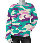 Pastel Teal And Purple Camouflage Print Women's Crewneck Sweatshirt GearFrost
