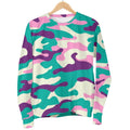 Pastel Teal And Purple Camouflage Print Women's Crewneck Sweatshirt