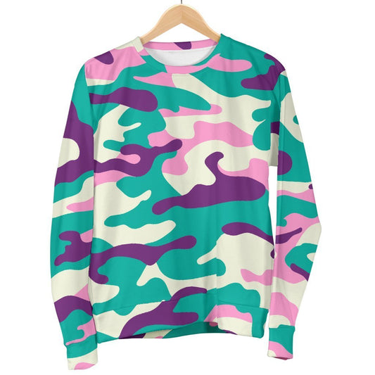 Pastel Teal And Purple Camouflage Print Women's Crewneck Sweatshirt GearFrost