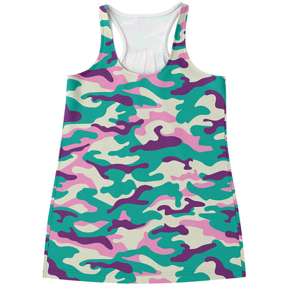 Pastel Teal And Purple Camouflage Print Women's Racerback Tank Top