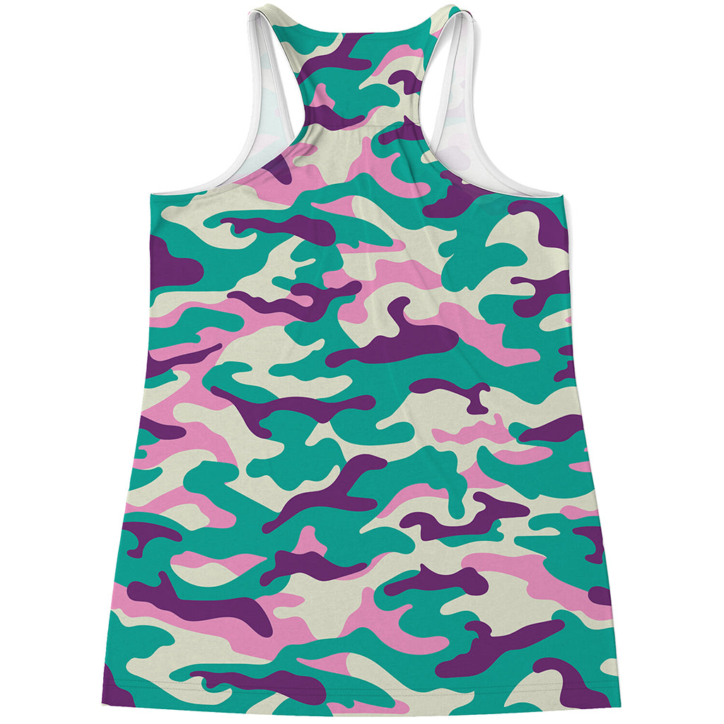 Pastel Teal And Purple Camouflage Print Women's Racerback Tank Top