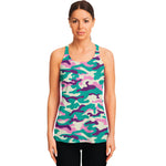Pastel Teal And Purple Camouflage Print Women's Racerback Tank Top