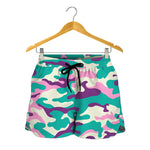 Pastel Teal And Purple Camouflage Print Women's Shorts