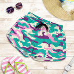 Pastel Teal And Purple Camouflage Print Women's Shorts