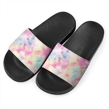Pastel Tie Dye Print Black Slide Sandals