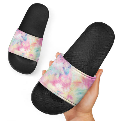 Pastel Tie Dye Print Black Slide Sandals
