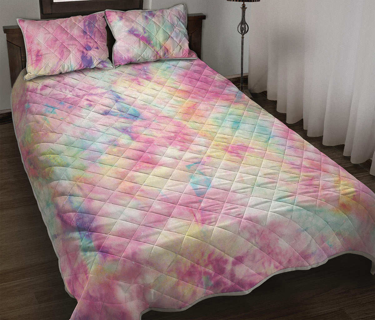 Pastel Tie Dye Print Quilt Bed Set