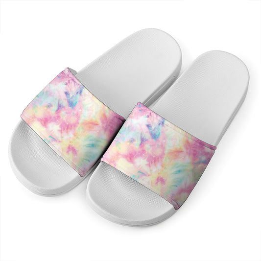 Pastel Tie Dye Print White Slide Sandals