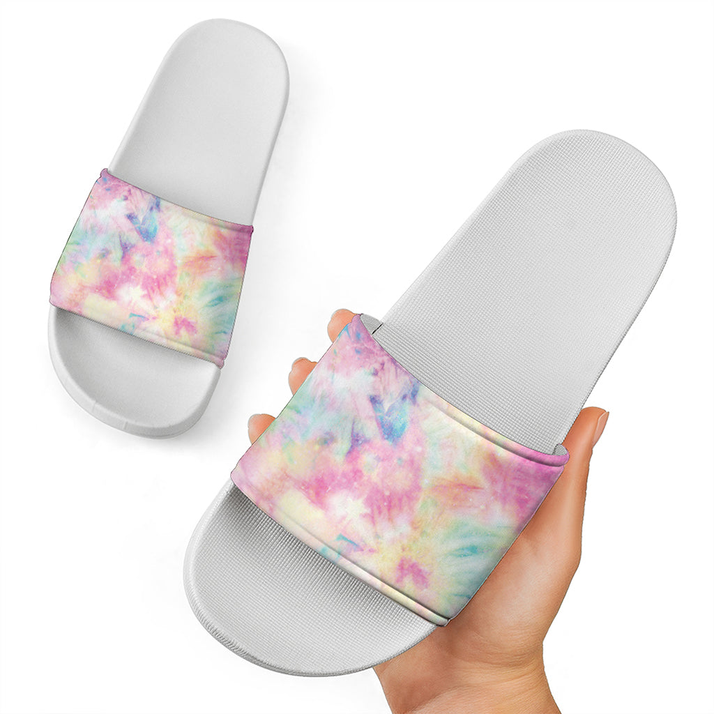 Pastel Tie Dye Print White Slide Sandals