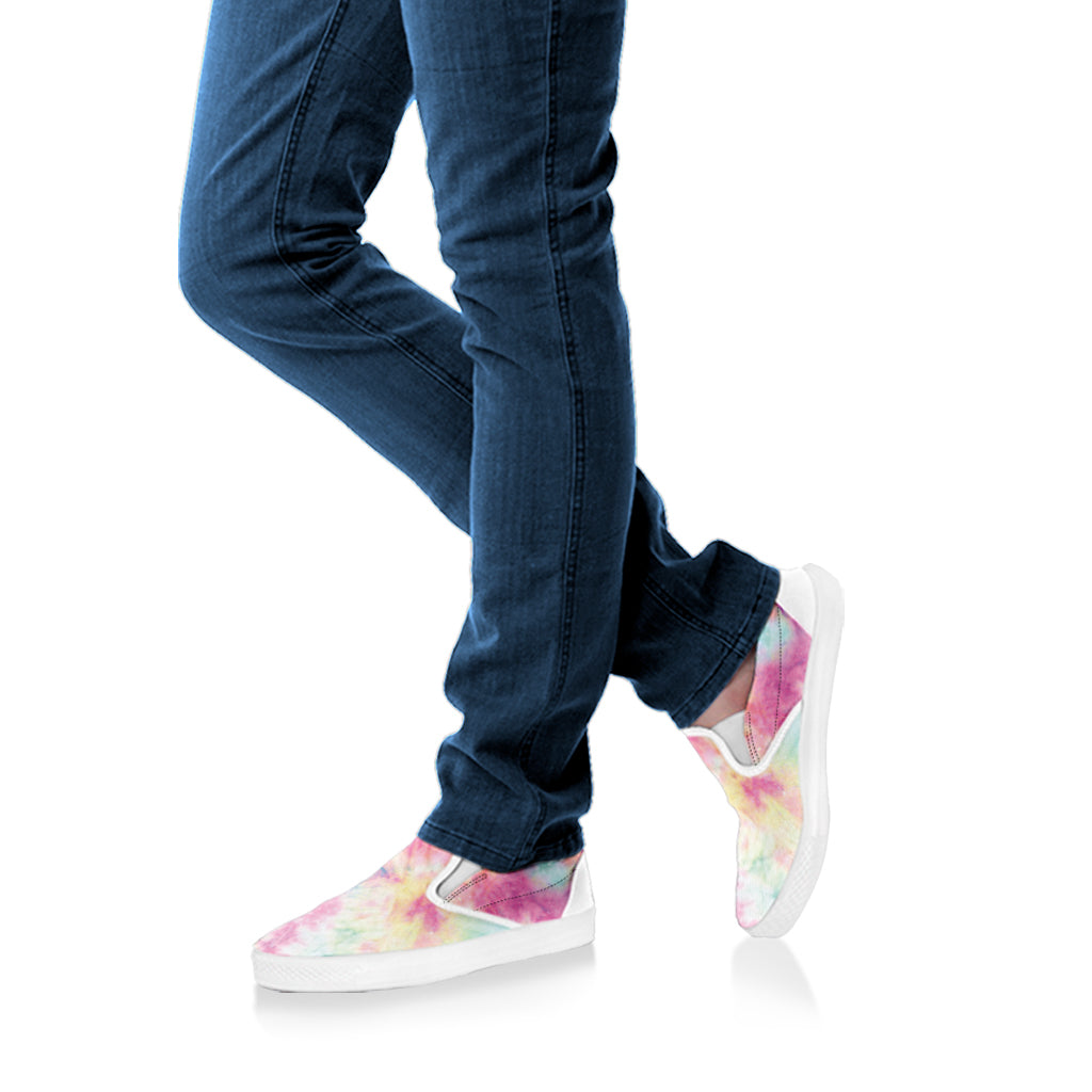 Pastel Tie Dye Print White Slip On Shoes