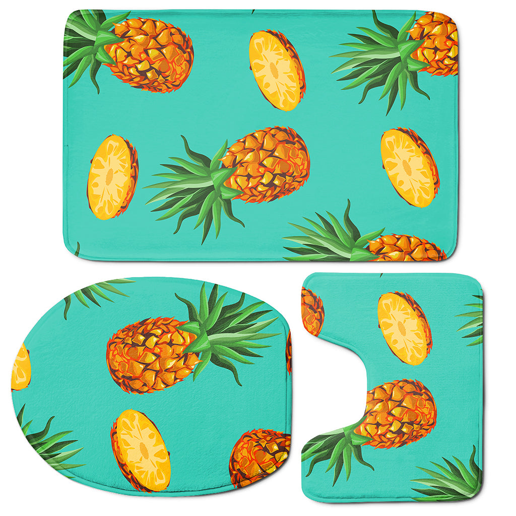 Pastel Turquoise Pineapple Pattern Print 3 Piece Bath Mat Set