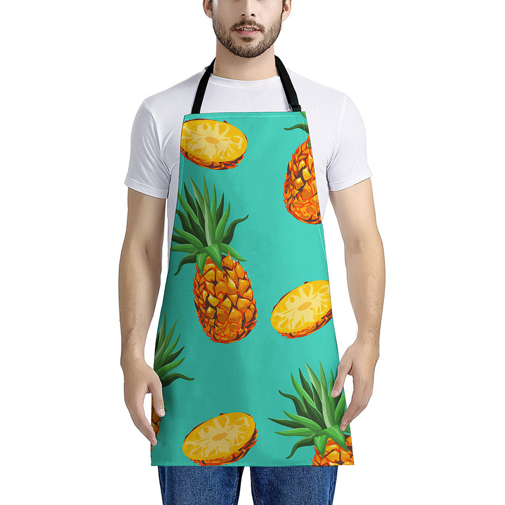 Pastel Turquoise Pineapple Pattern Print Apron