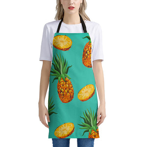 Pastel Turquoise Pineapple Pattern Print Apron