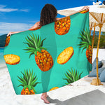 Pastel Turquoise Pineapple Pattern Print Beach Sarong Wrap