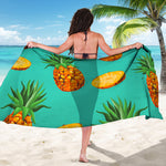 Pastel Turquoise Pineapple Pattern Print Beach Sarong Wrap