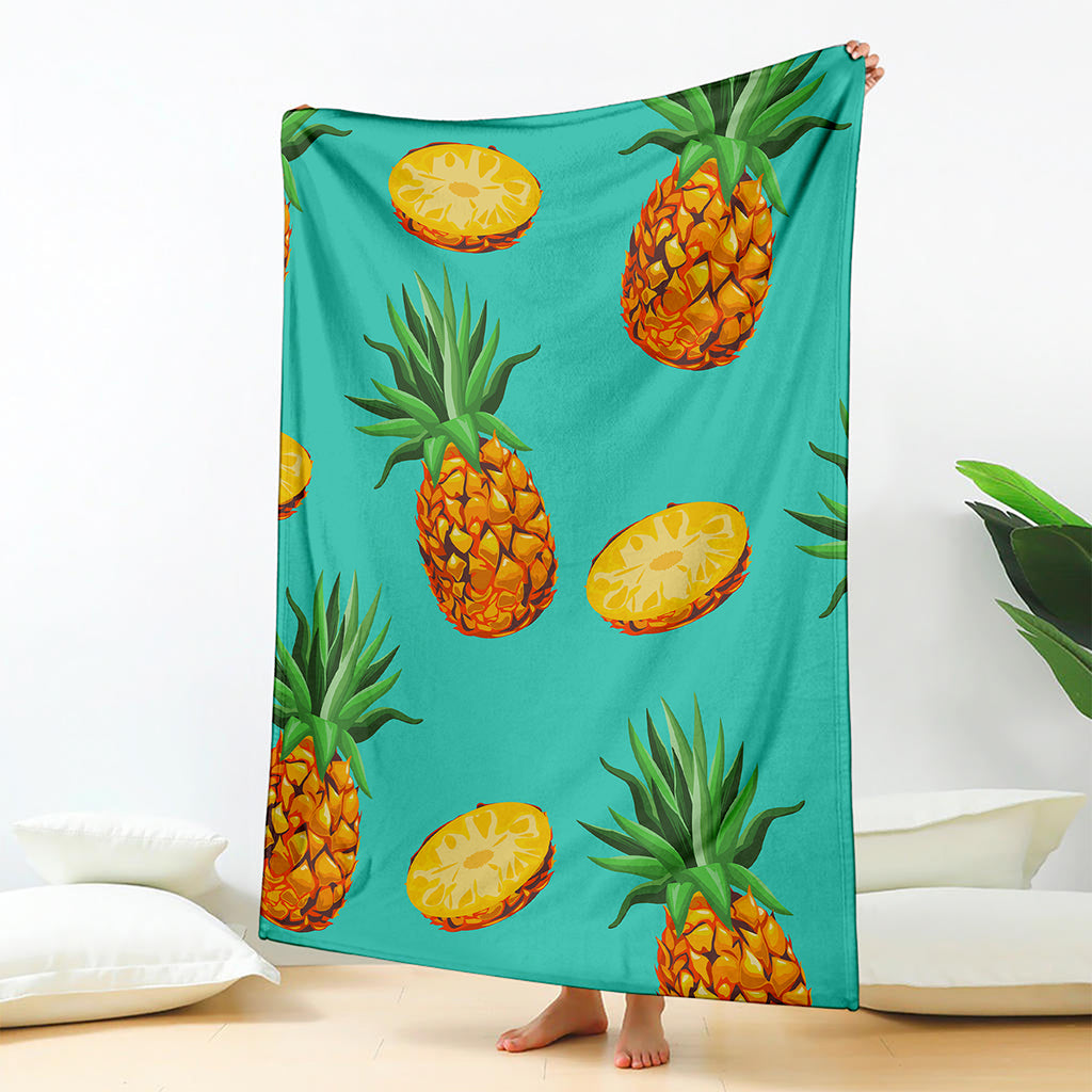 Pastel Turquoise Pineapple Pattern Print Blanket