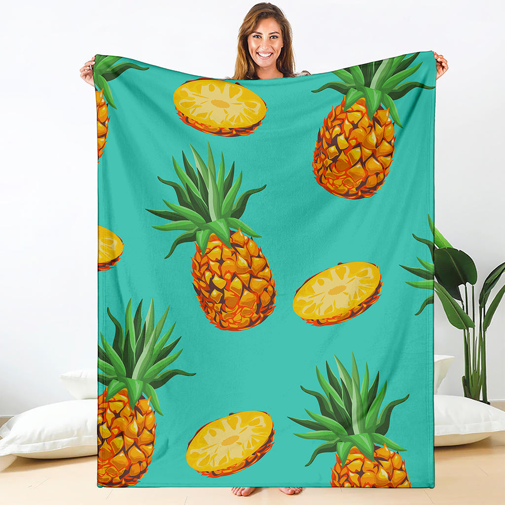 Pastel Turquoise Pineapple Pattern Print Blanket
