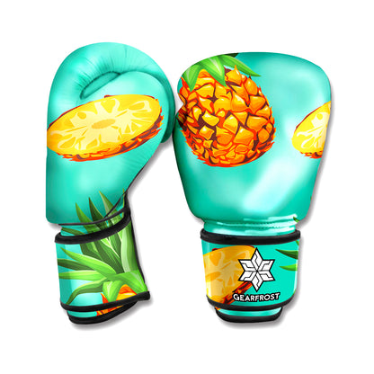 Pastel Turquoise Pineapple Pattern Print Boxing Gloves