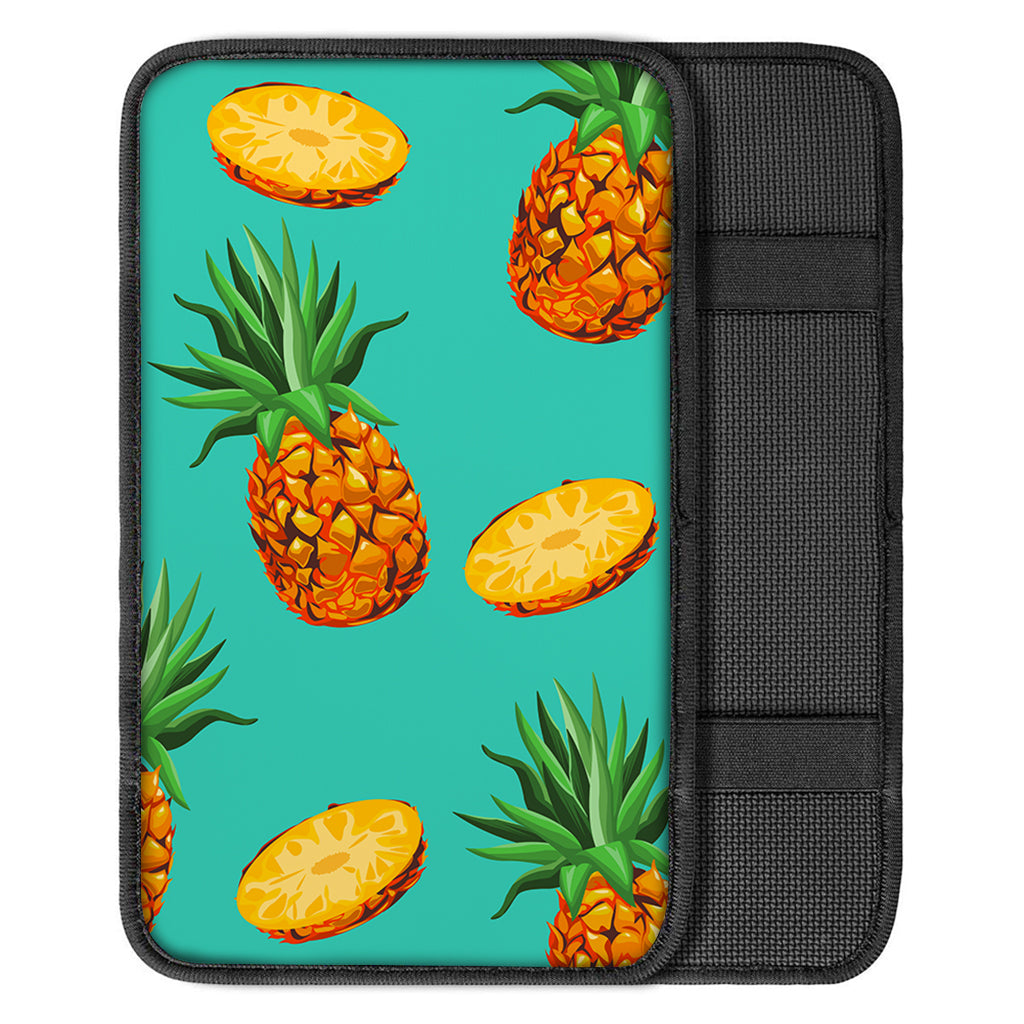 Pastel Turquoise Pineapple Pattern Print Car Center Console Cover