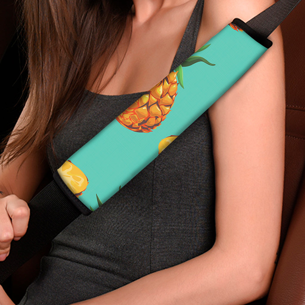 Pastel Turquoise Pineapple Pattern Print Car Seat Belt Covers