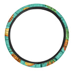 Pastel Turquoise Pineapple Pattern Print Car Steering Wheel Cover