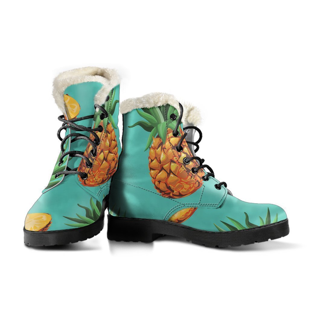 Pastel Turquoise Pineapple Pattern Print Comfy Boots GearFrost