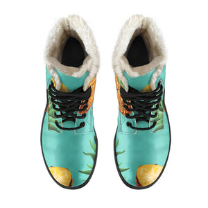 Pastel Turquoise Pineapple Pattern Print Comfy Boots GearFrost