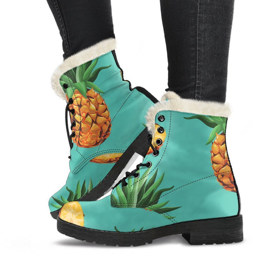 Pastel Turquoise Pineapple Pattern Print Comfy Boots GearFrost