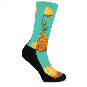 Pastel Turquoise Pineapple Pattern Print Crew Socks