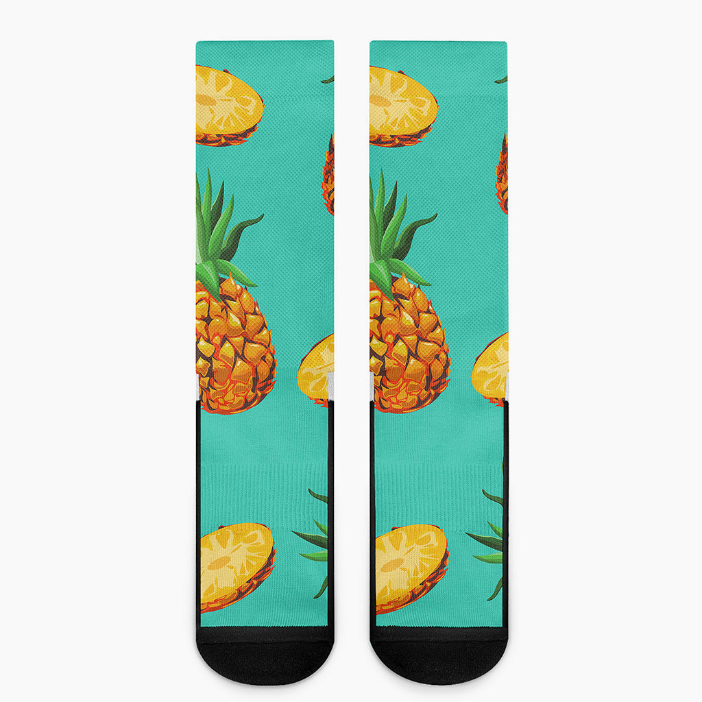 Pastel Turquoise Pineapple Pattern Print Crew Socks