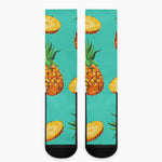 Pastel Turquoise Pineapple Pattern Print Crew Socks