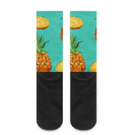 Pastel Turquoise Pineapple Pattern Print Crew Socks