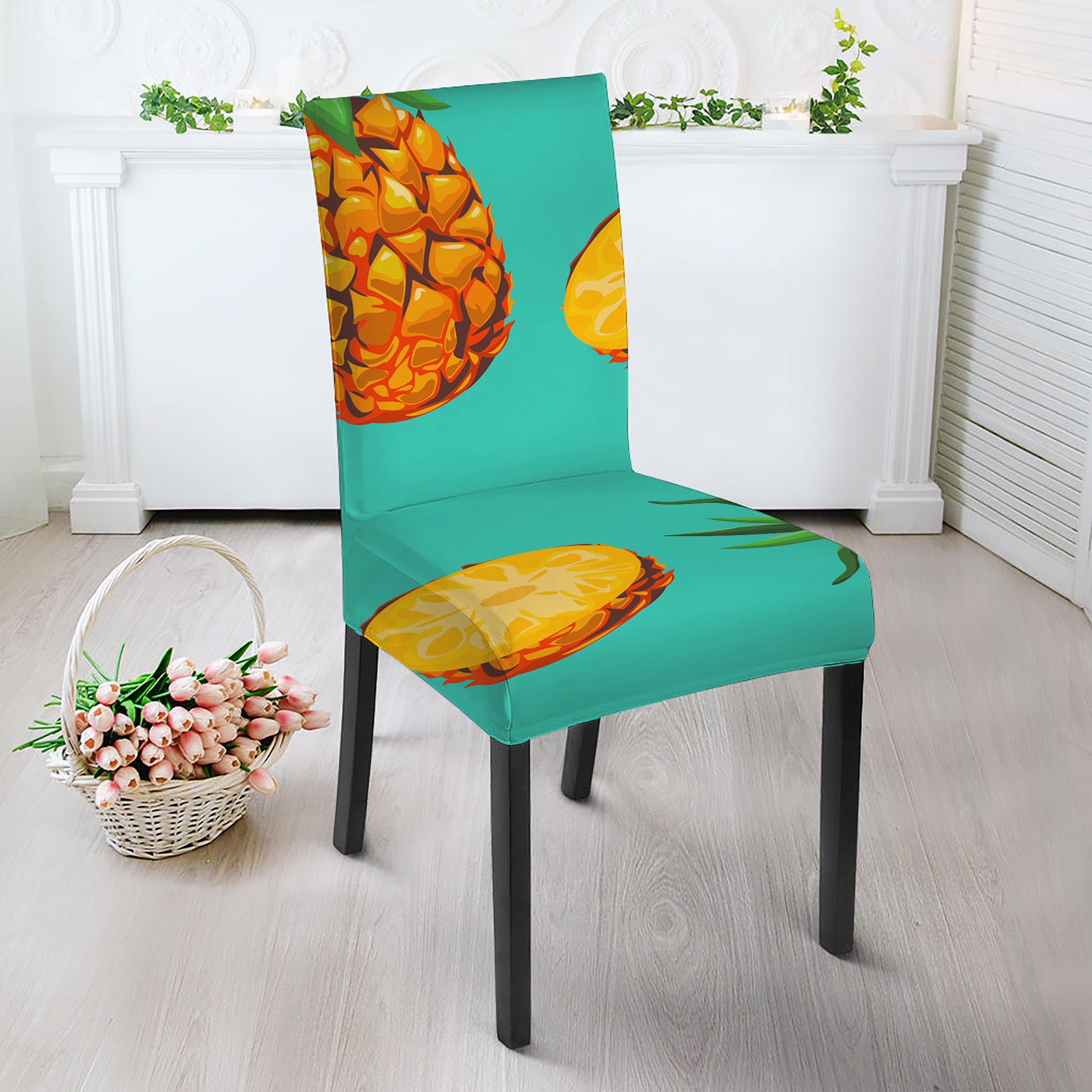 Pastel Turquoise Pineapple Pattern Print Dining Chair Slipcover