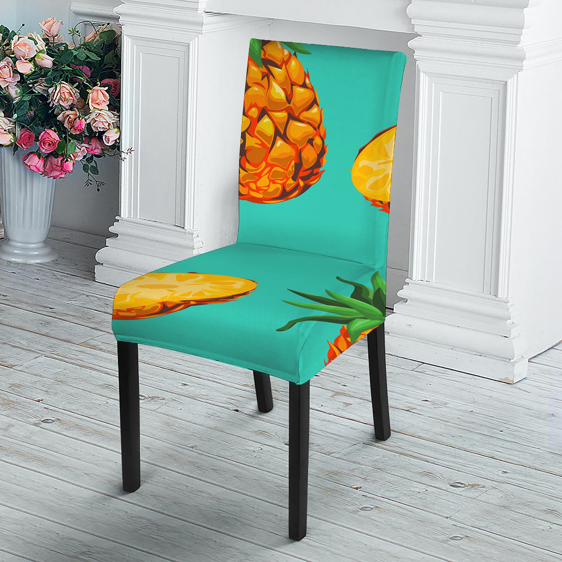 Pastel Turquoise Pineapple Pattern Print Dining Chair Slipcover