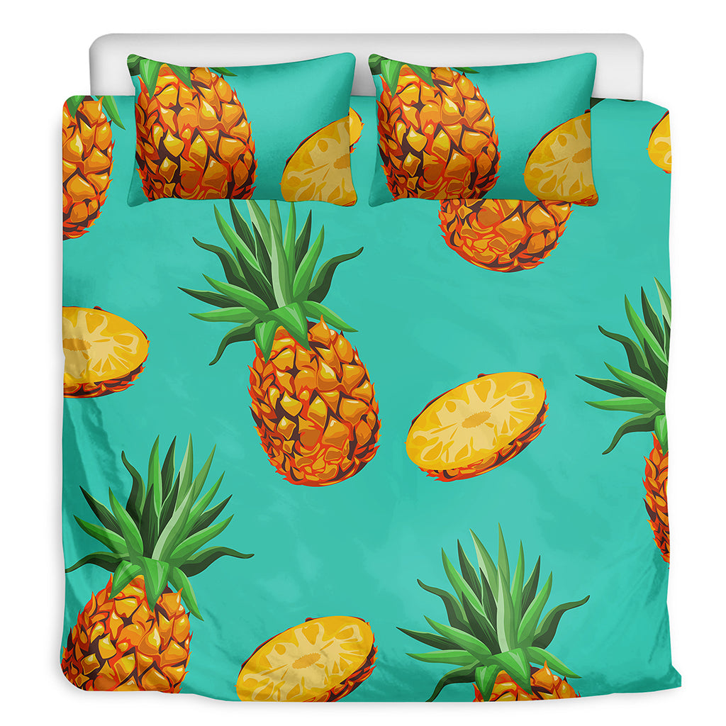 Pastel Turquoise Pineapple Pattern Print Duvet Cover Bedding Set