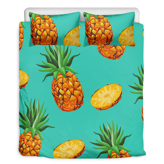 Pastel Turquoise Pineapple Pattern Print Duvet Cover Bedding Set